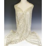 Vintage fashion; an early 20thC Egyptian Assuit cream and yellow metal shawl, the whole with