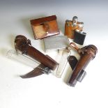 A pair of late 19th/early 20thC vintage leather cased glass Saddle Flasks, together with a leather