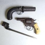 A mid 19thC five shot percussion pepperbox Revolver, stamped 'Reilly, London', (broken) L 21 cm,