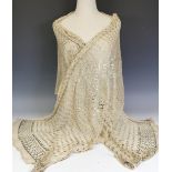 Vintage fashion; an early 20thC Egyptian Assuit cream and yellow metal shawl, the whole with