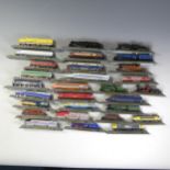 A quantity of N gauge train models on display stands (a lot)