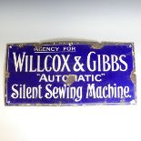 A vintage Willcox & Gibbs enamel advertising sign, 'Agency for Willcox & Gibbs "Automatic" Silent