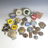 Automobilia; A quantity of vintage RAC and AA Badges, together with a mid 20thC Smiths car clock,