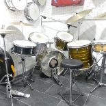 A custom Drum Kit, comprising of a Gretsch bass drum, floor tom, high tom and low tom, Pearl