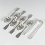 A set of six Victorian silver Teaspoons, by Thomas Hart Stone, hallmarked Exeter, 1868/9, fiddle