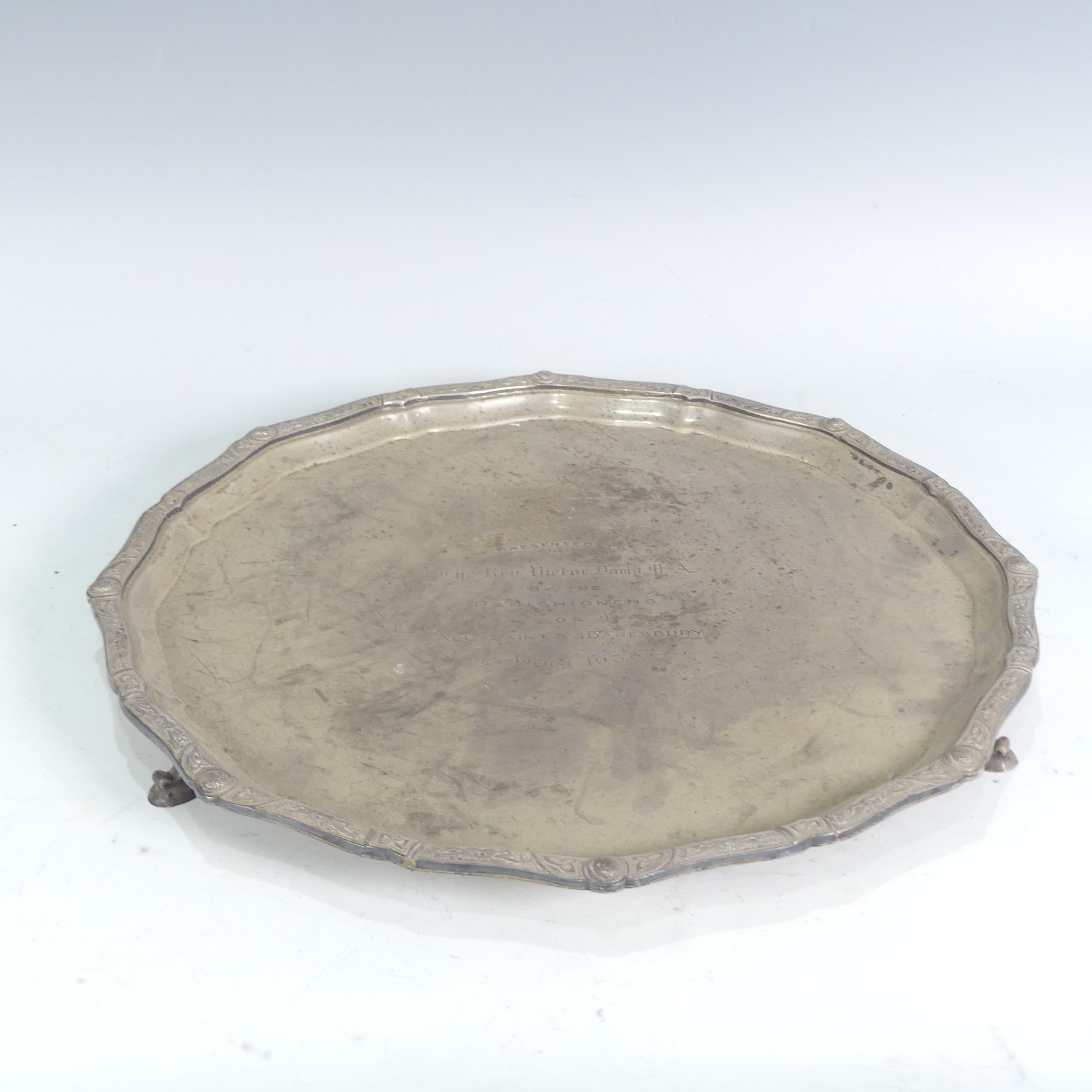 A George VI silver Salver, by Adie Brothers Ltd., hallmarked Birmingham, 1937, of shaped circular - Image 2 of 4