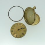 An 18ct gold Fob Watch, the gilt dial with black Roman Numerals, foliate engraved case back, metal