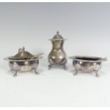 An Elizabeth II silver three piece Cruet Set, by William Bush & Son Ltd., hallmarked Sheffield,