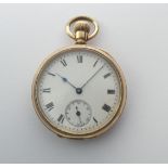 An early 20thC gold plated Pocket Watch, white enamel dial with subsidiary seconds dial, Waltham