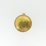 An Austro-Hungarian 1915 restrike 4 Ducat gold Coin, in unmarked pendant mount, assessed as 9ct