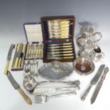 A quantity of Silver Plate, including bottle coaster, wine funner, jug, flatware etc., (a lot)