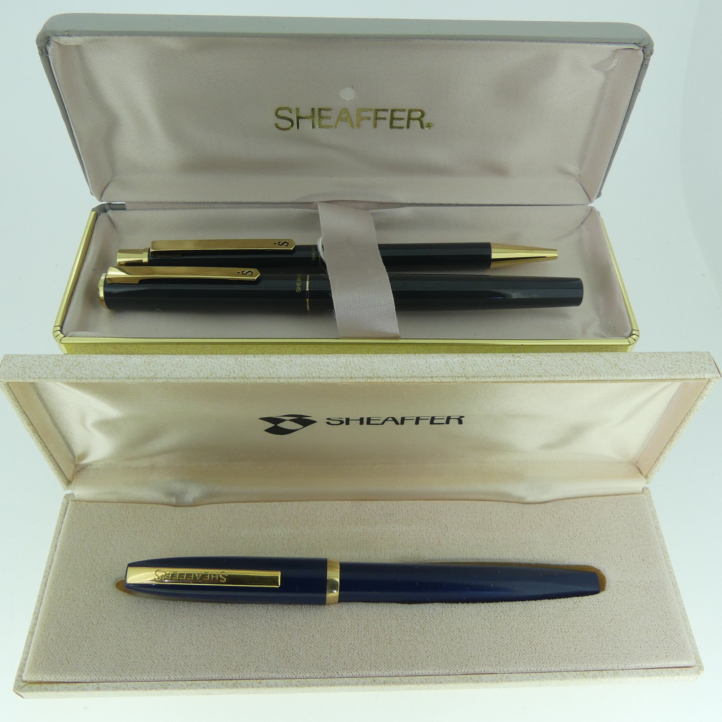 Sheaffer white dot fountain pen, in brown marbled gold, and a matching ballpoint pen, both with - Image 3 of 5