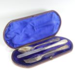 A Victorian silver Christening / Travelling cutlery set, by Martin, Hall & Co., hallmarked London,