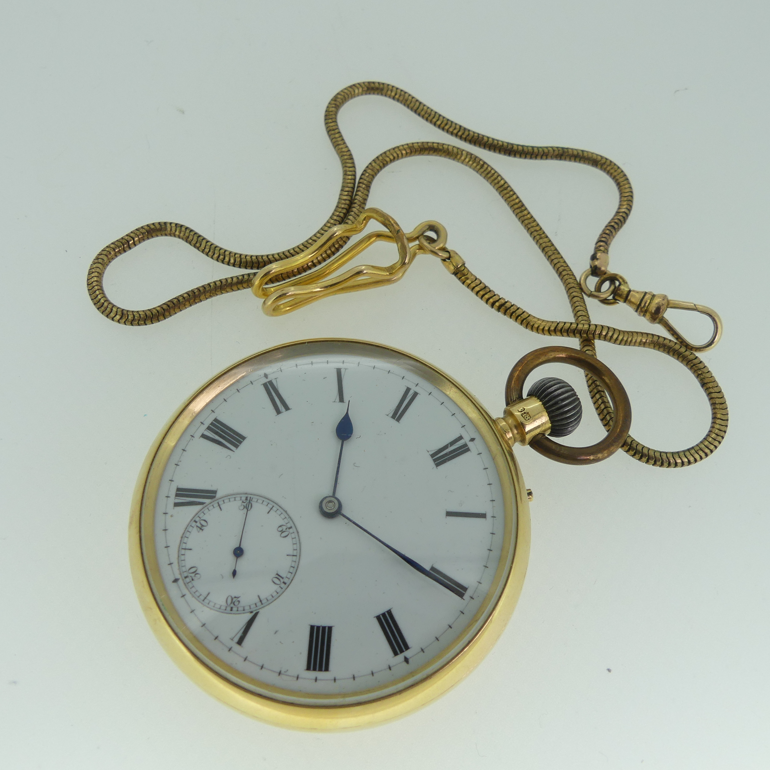 An 18ct gold open face Pocket Watch, unsigned white enamel dial with black Roman Numerals and - Image 5 of 5