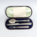 A Victorian silver cased Travelling / Christening Cutlery Set, by Aaron Hadfield, hallmarked