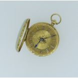 An 18ct gold Pocket Watch, with foliate engraved gilt dial and Roman Numerals, the movement