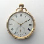 A gold plated Pocket Watch, white enamel dial with Roman Numerals and subsidiary seconds dial, Swiss