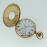A gold plated Pocket Watch, the white enamel dial with Roman Numerals and subsidiary seconds dial,