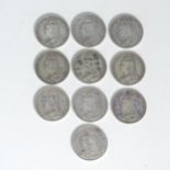 Ten Victorian silver Crowns, dated 1890 (10)