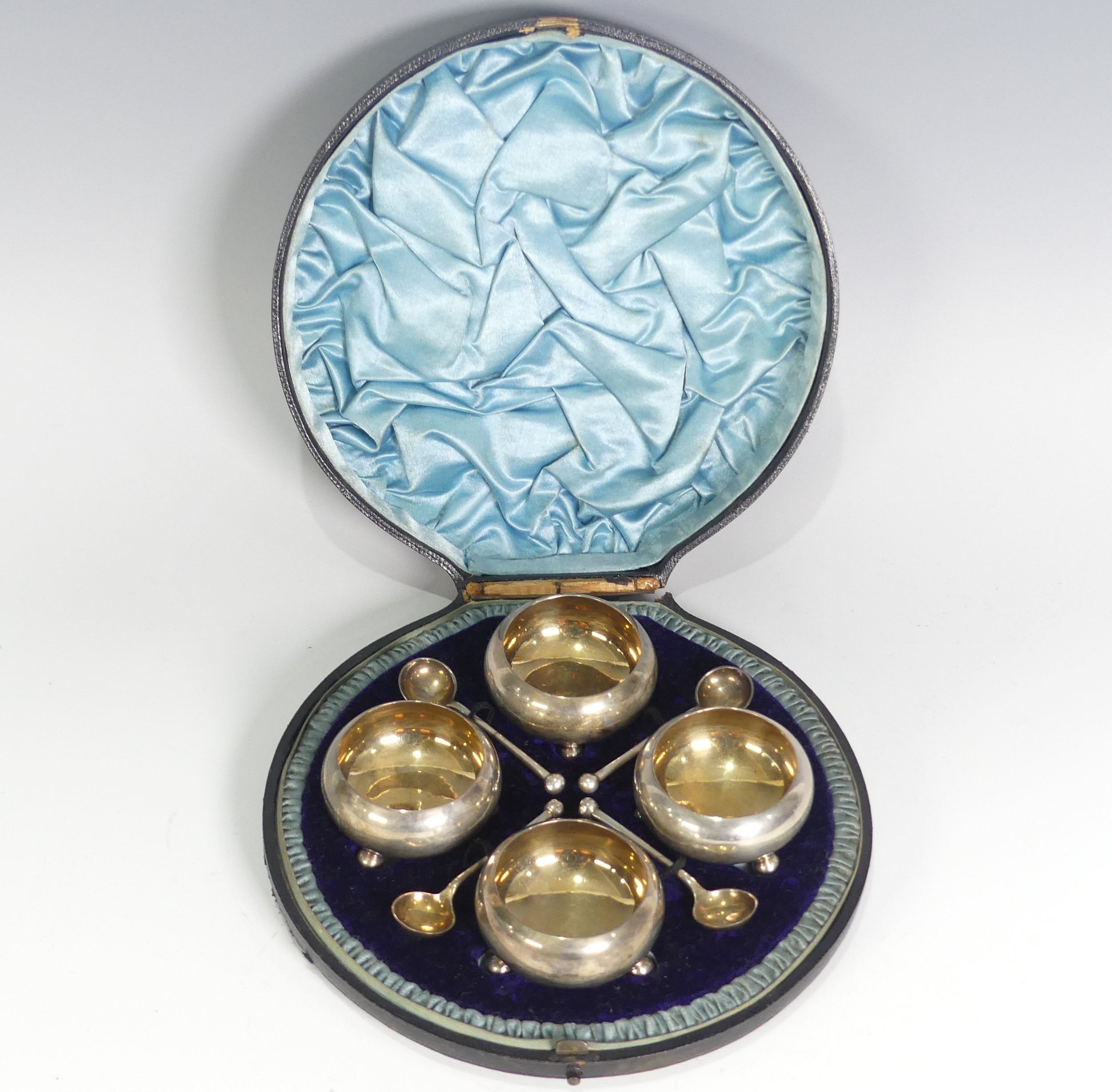 A cased set of four Victorian silver Open Salts, by Atkin Brothers, hallmarked Sheffield, 1886/7, of