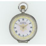 A pretty early 20thC silver Fob Watch, London import marks for 1911, the white enamel dial with