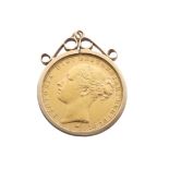 A Victorian gold Sovereign, dated 1887, Melbourne mint mark, in 9ct gold pendant mount, total weight