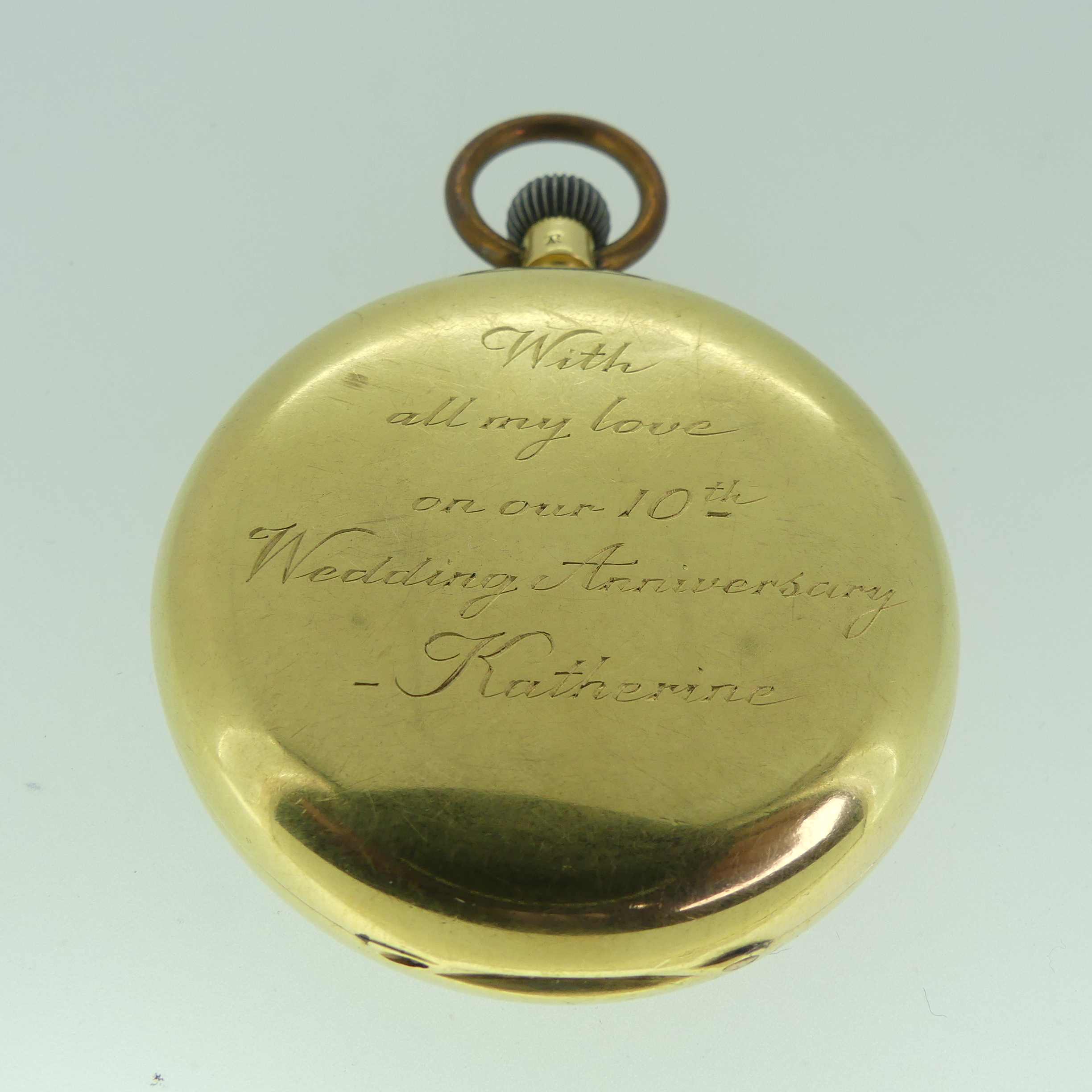 An 18ct gold open face Pocket Watch, unsigned white enamel dial with black Roman Numerals and - Image 2 of 5