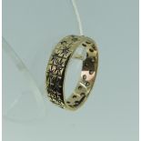 A 9ct yellow gold Band, gypsy set two rows of white stones, one missing, Size T, 4g.