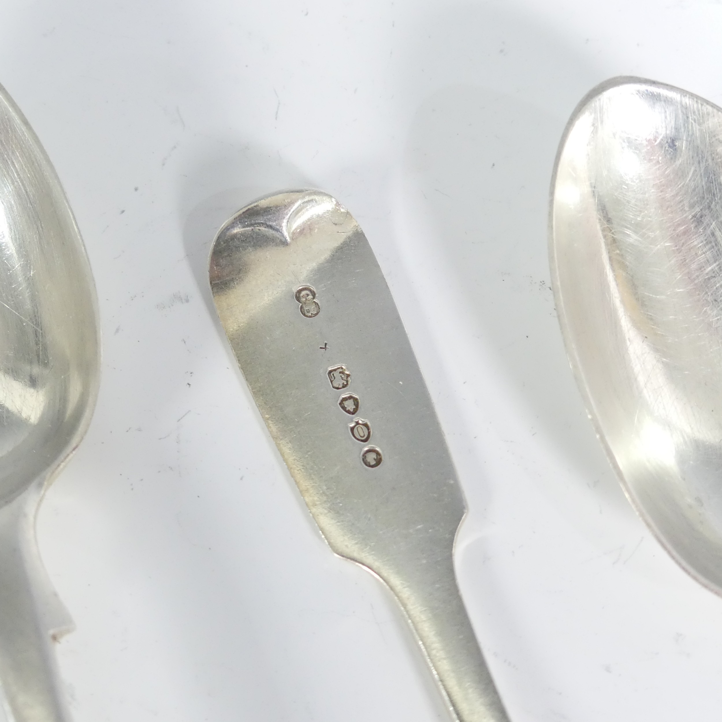 A set of six Victorian silver fiddle pattern Dessert Spoons, by Charles Boyton (II), hallmarked - Image 3 of 4