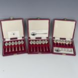 Two cased sets of 'Queen Anne' Teaspoons, by Francis Howard Ltd., hallmarked Sheffield 1968, after