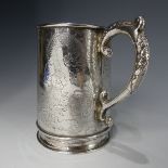 A 19thC Chinese export silver Mug, by Hung Chong, of conical form with engraved scrolling dragon