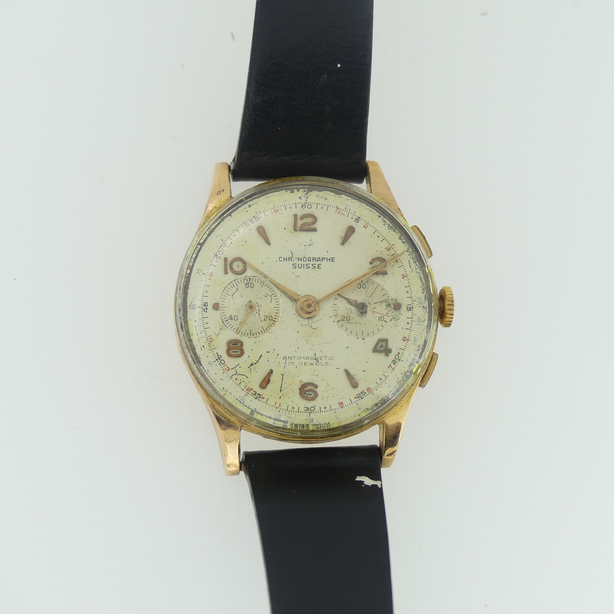 A vintage continental 18ct gold gentleman's Chronograph Wristwatch, marked '750', with Swiss 17 - Image 3 of 9