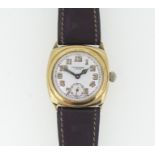 A 1930's Benson 9ct gold gentleman's Wristwatch, with Swiss movement, the cushion-shaped case with
