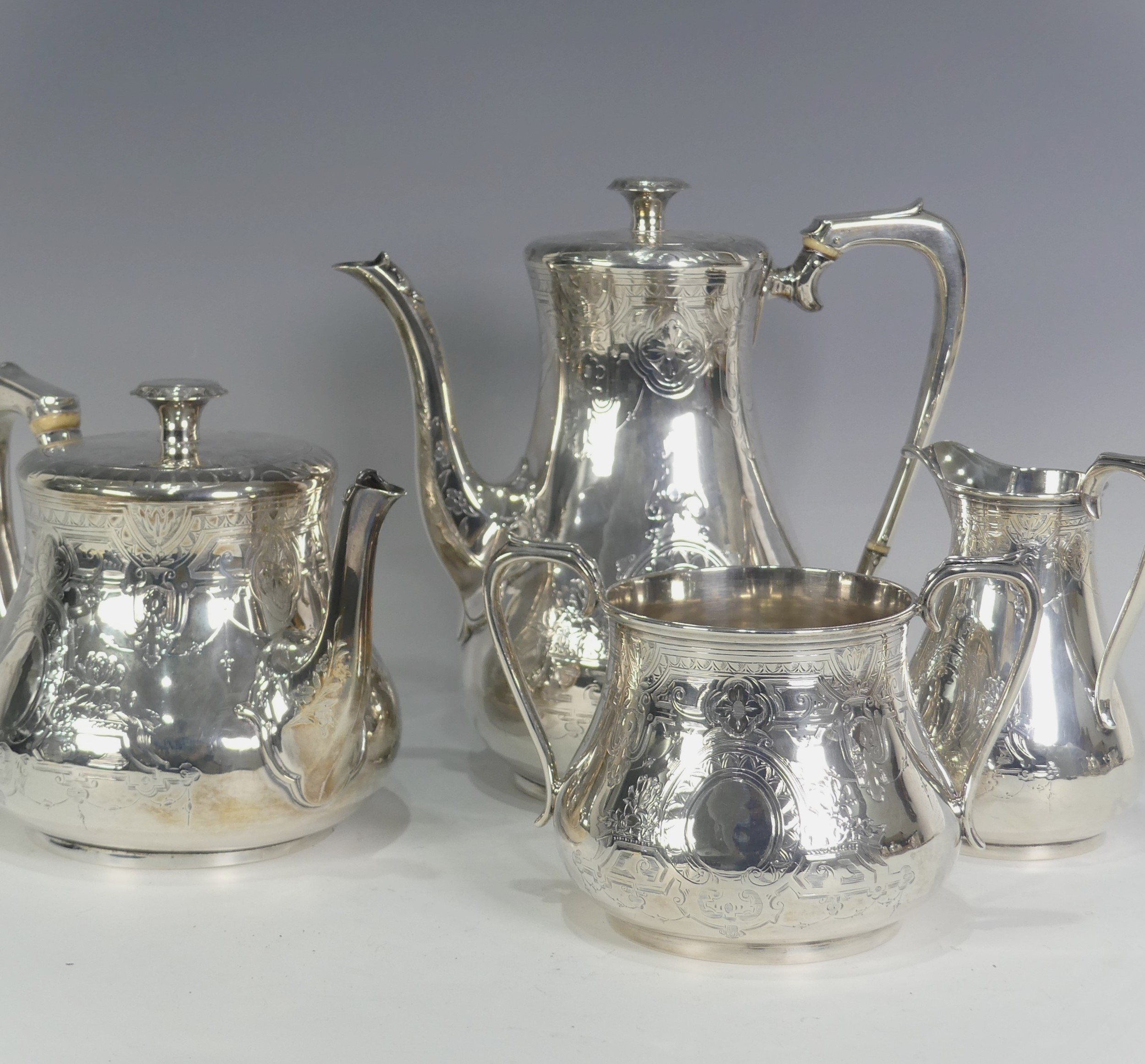A Victorian silver four piece Tea Set, by William Hunter & Son, hallmarked London, 1866, of baluster