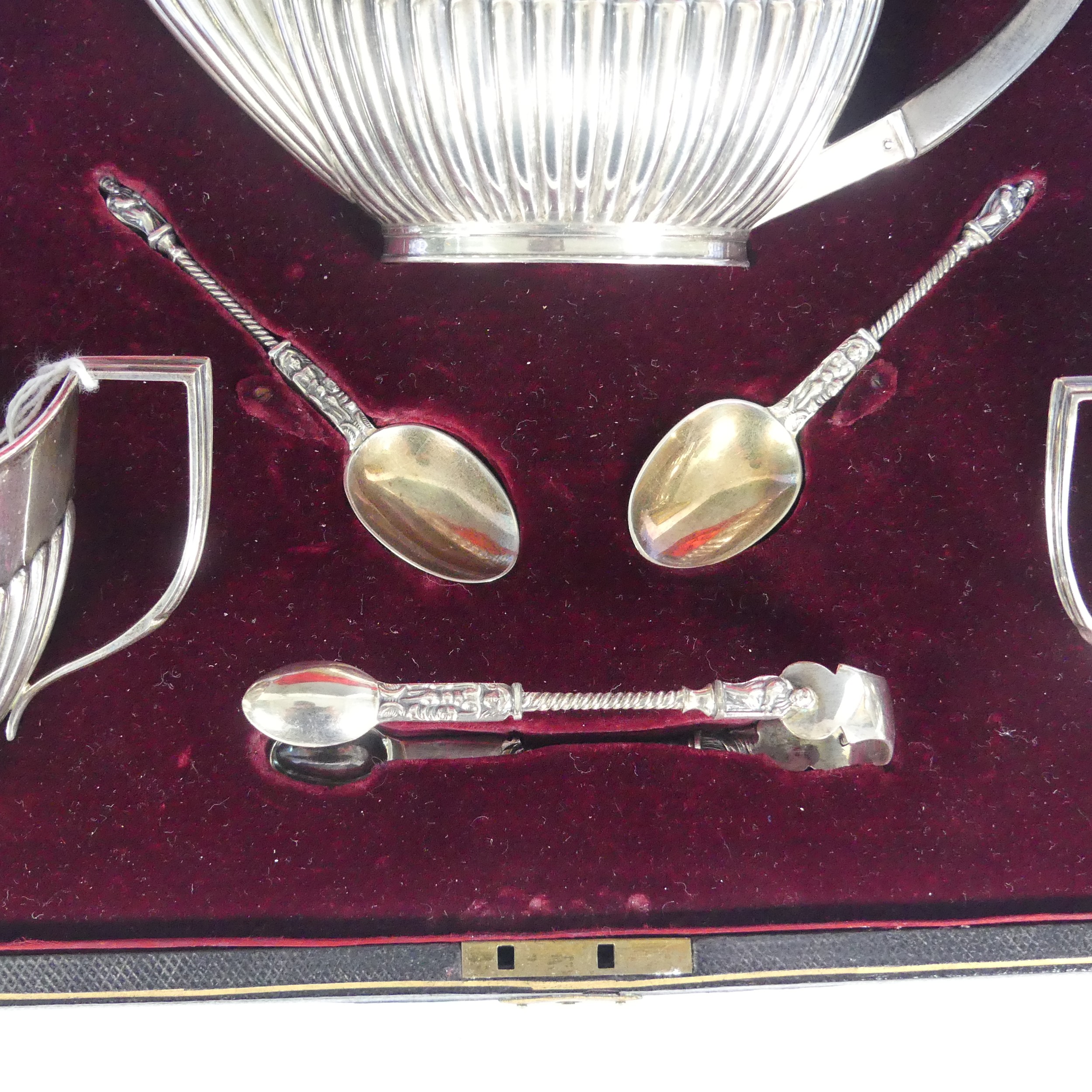 A cased Victorian silver three piece tete-a-tete Tea Set, by Goldsmiths & Silversmiths Co., - Image 3 of 5