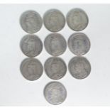 Ten Victorian silver Crowns, dated 1889 (10)