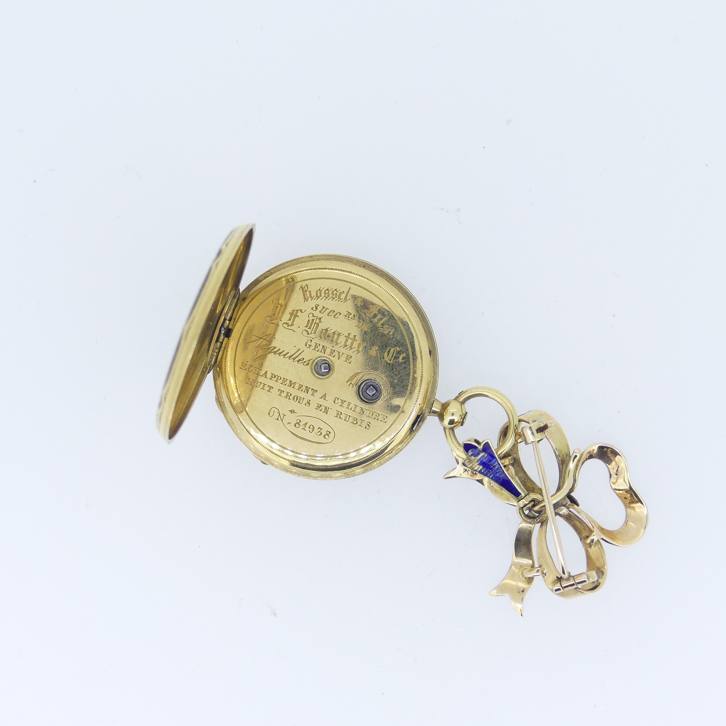 A 19thC Continental 14ct gold, enamel and diamond set Fob Watch, by Rossel & Fils, Geneve, signed on - Image 15 of 17