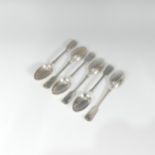 A set of six late Victorian silver fiddle pattern Dessert Spoons, by Charles Boyton (II), hallmarked