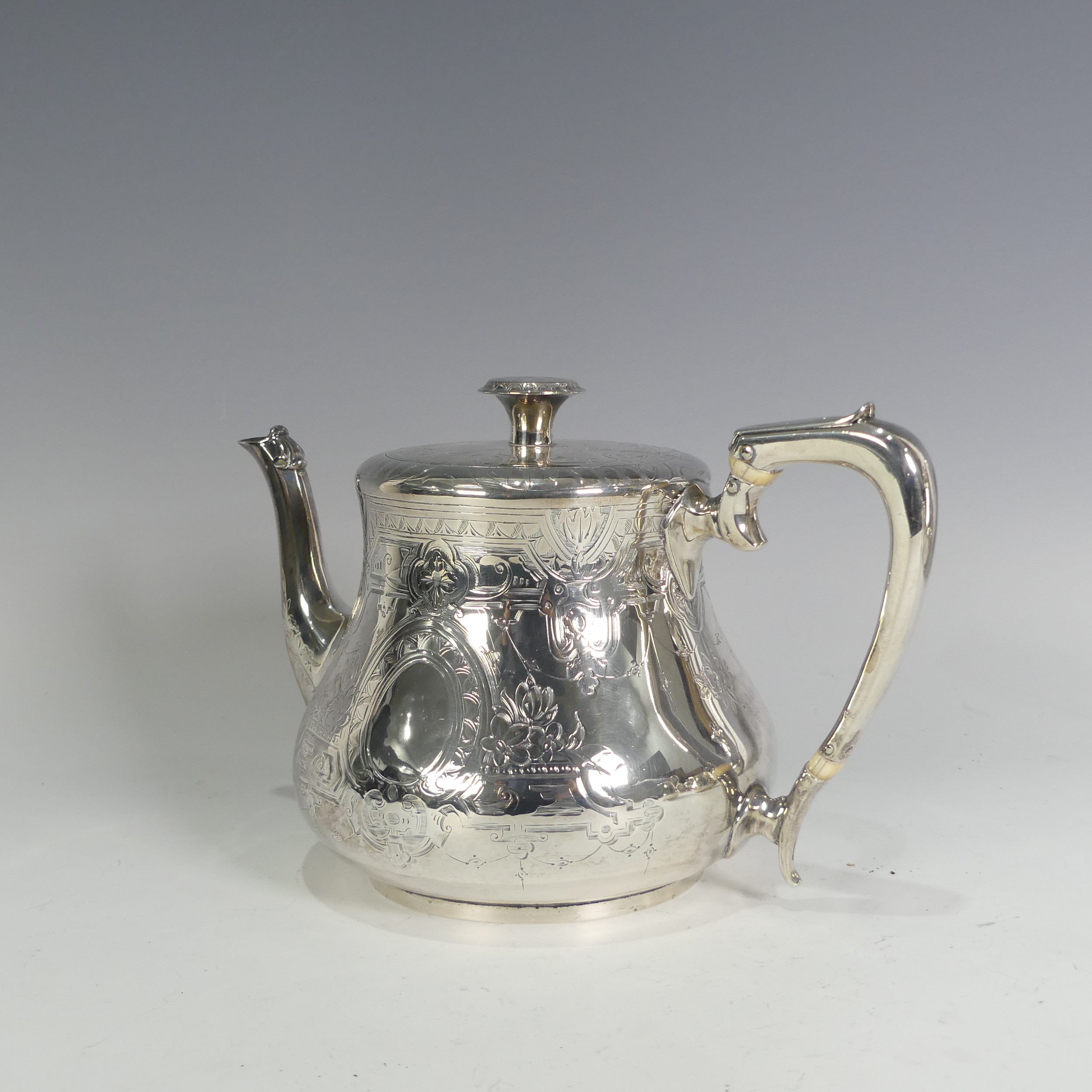 A Victorian silver four piece Tea Set, by William Hunter & Son, hallmarked London, 1866, of baluster - Image 10 of 11