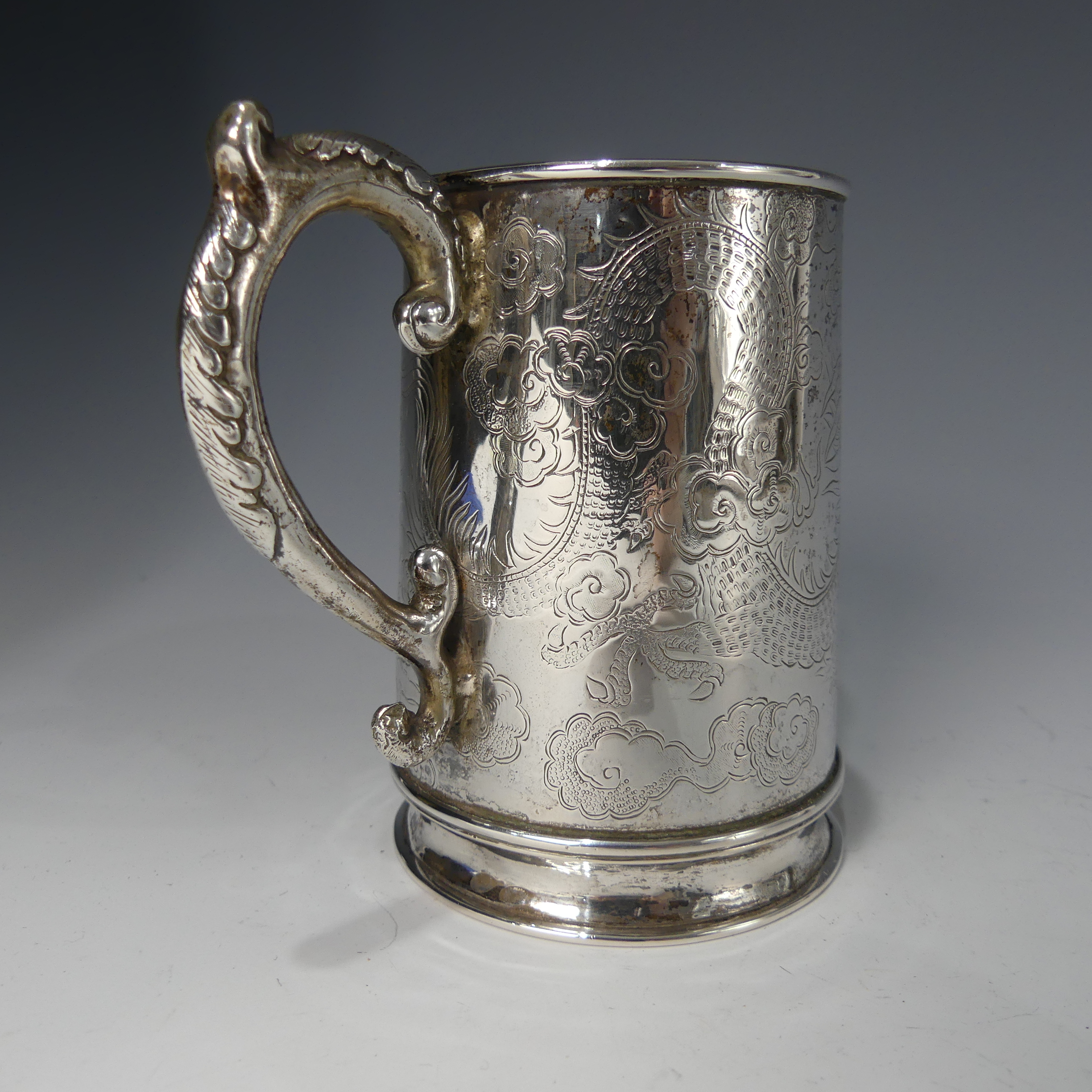 A 19thC Chinese export silver Mug, by Hung Chong, of conical form with engraved scrolling dragon - Image 2 of 14