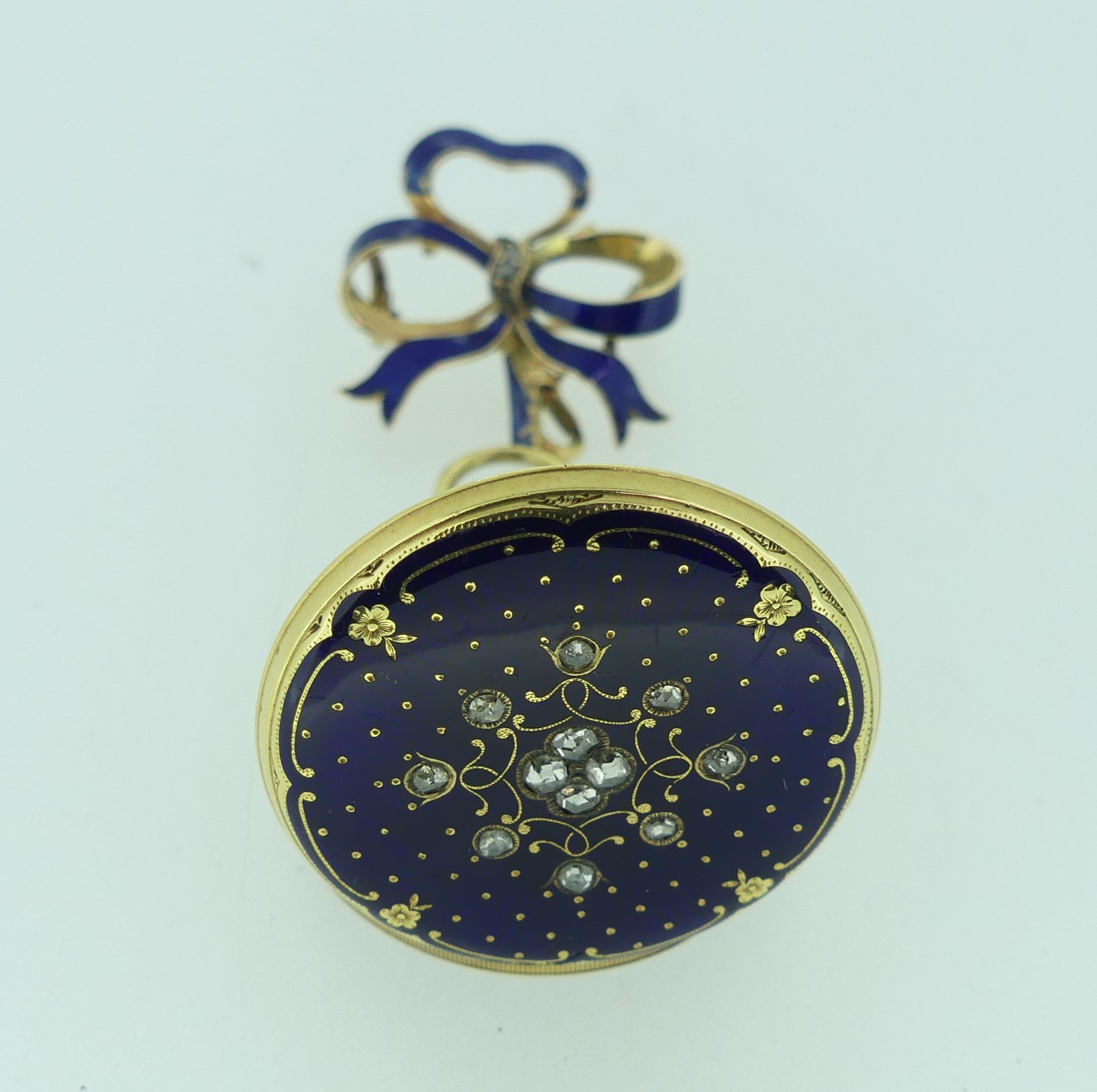 A 19thC Continental 14ct gold, enamel and diamond set Fob Watch, by Rossel & Fils, Geneve, signed on - Image 16 of 17