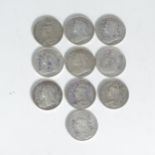 Six Victorian silver Crowns, dated 1896, together with three 1889 and one 1887 (10)