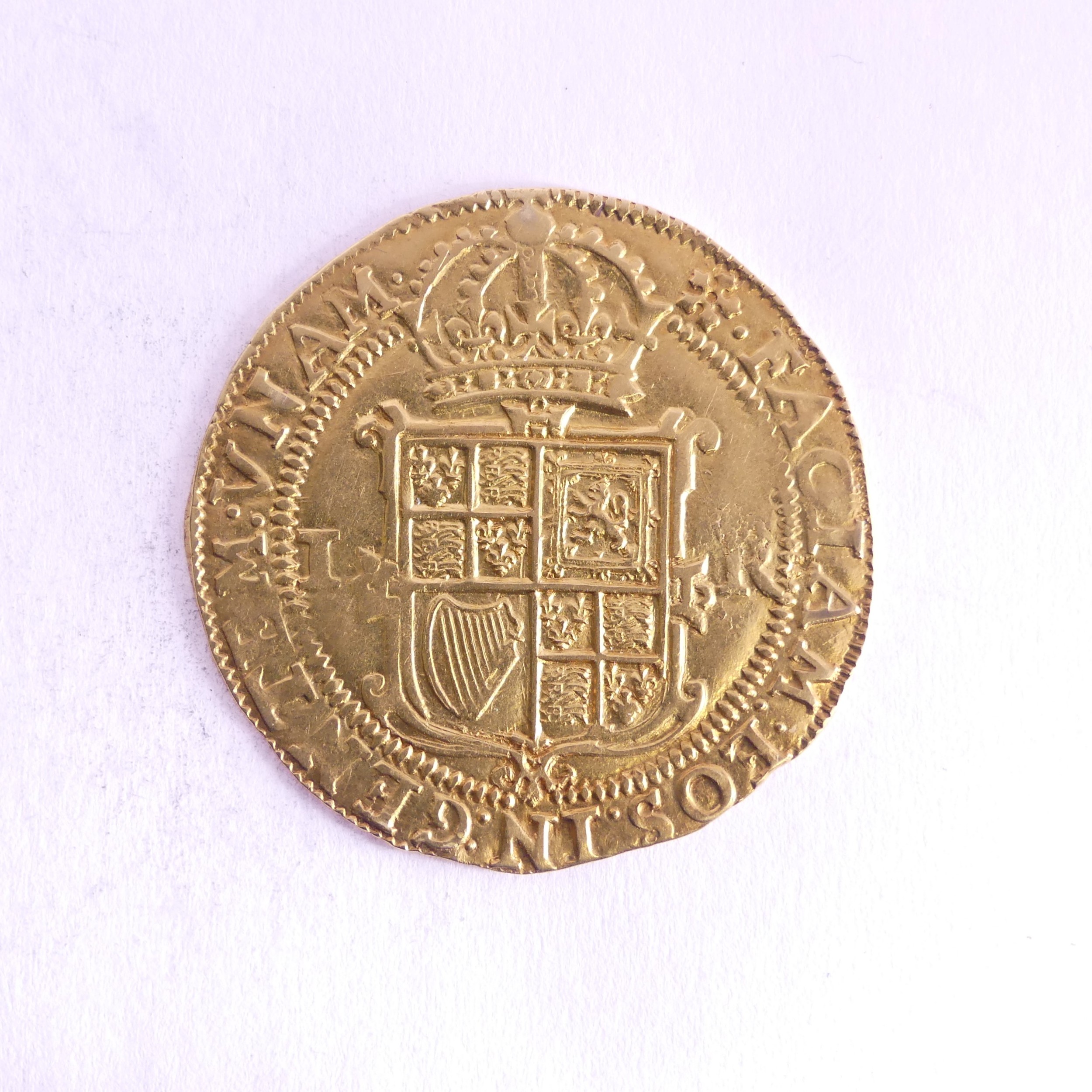 A James I (1603-25) gold Unite, 5th bust, mm. cinquefoil, the obverse doubly struck. Provenance; The - Image 2 of 2