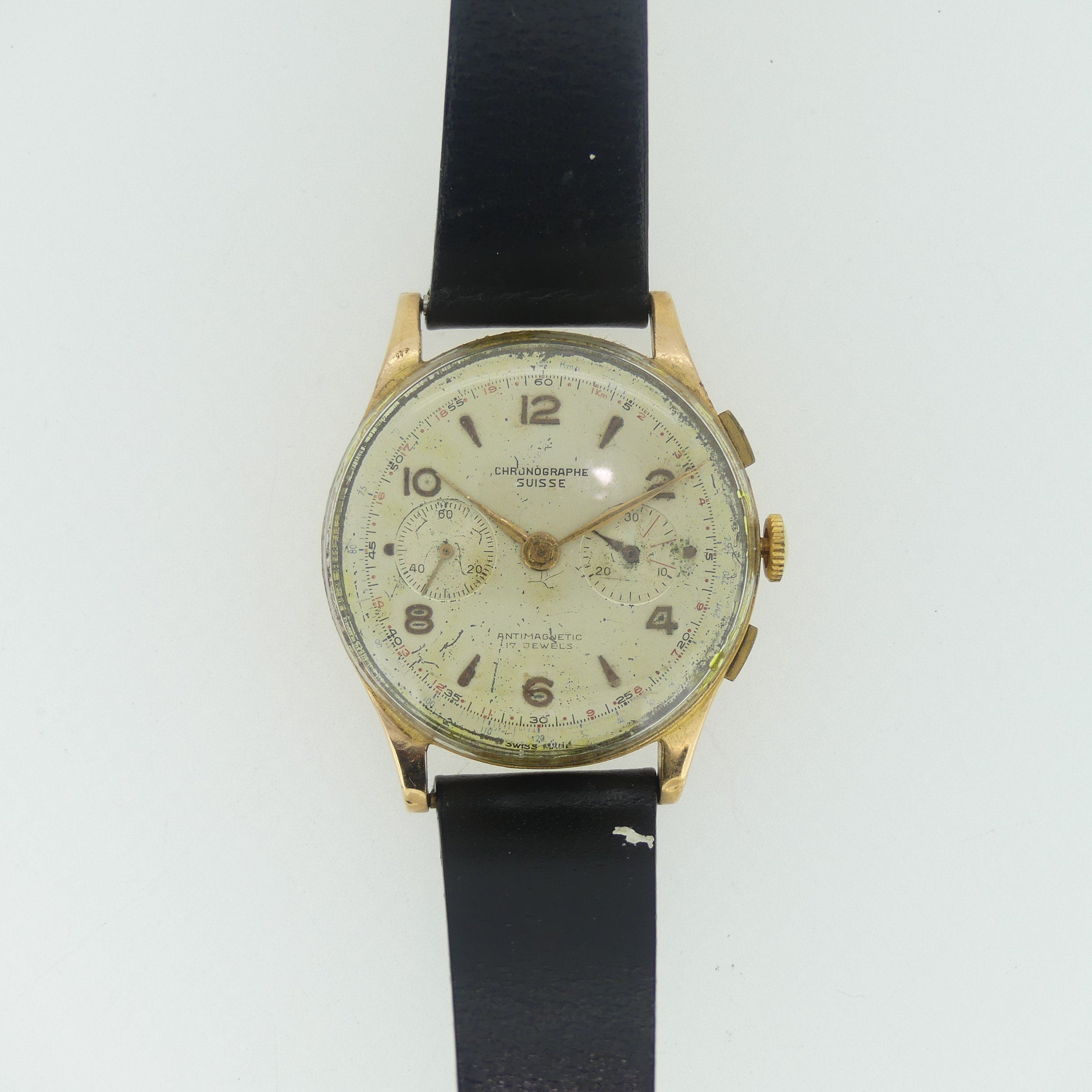 A vintage continental 18ct gold gentleman's Chronograph Wristwatch, marked '750', with Swiss 17 - Image 2 of 9
