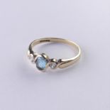 A 9ct gold Ring, set blue topaz and white pastes, Size Q, 2.1g.