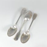 Paul Storr; A set of three George IV silver Dessert Spoons, hallmarked London, 1820, fiddle pattern,