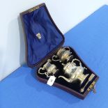 A cased Victorian silver three piece bachelor Tea Set, by Daniel & Charles Houle, hallmarked London,
