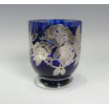 A contemporary glass Vase, by Laugharne, of goblet form with circular foot, the mottled cobalt