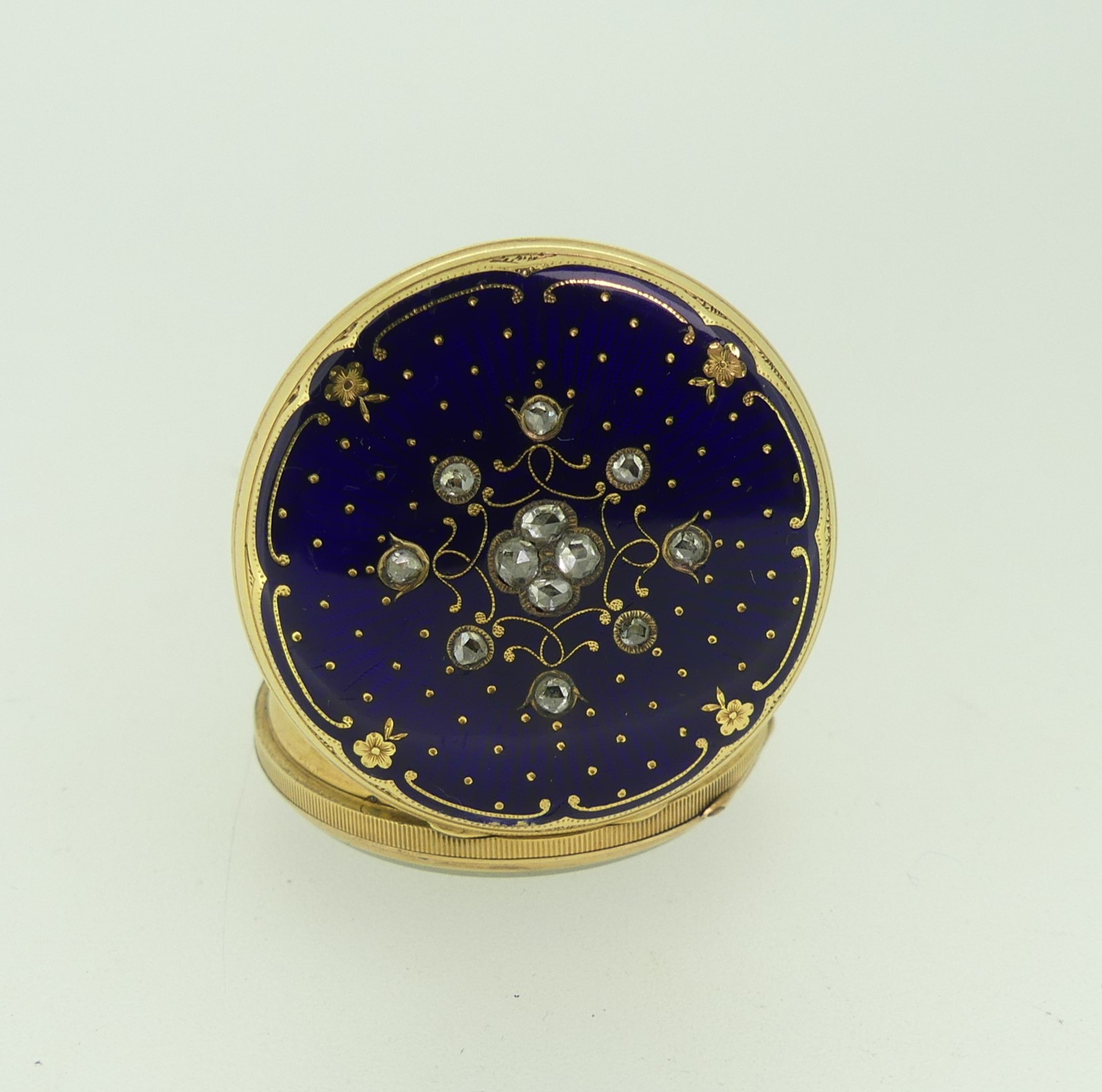A 19thC Continental 14ct gold, enamel and diamond set Fob Watch, by Rossel & Fils, Geneve, signed on - Image 7 of 17