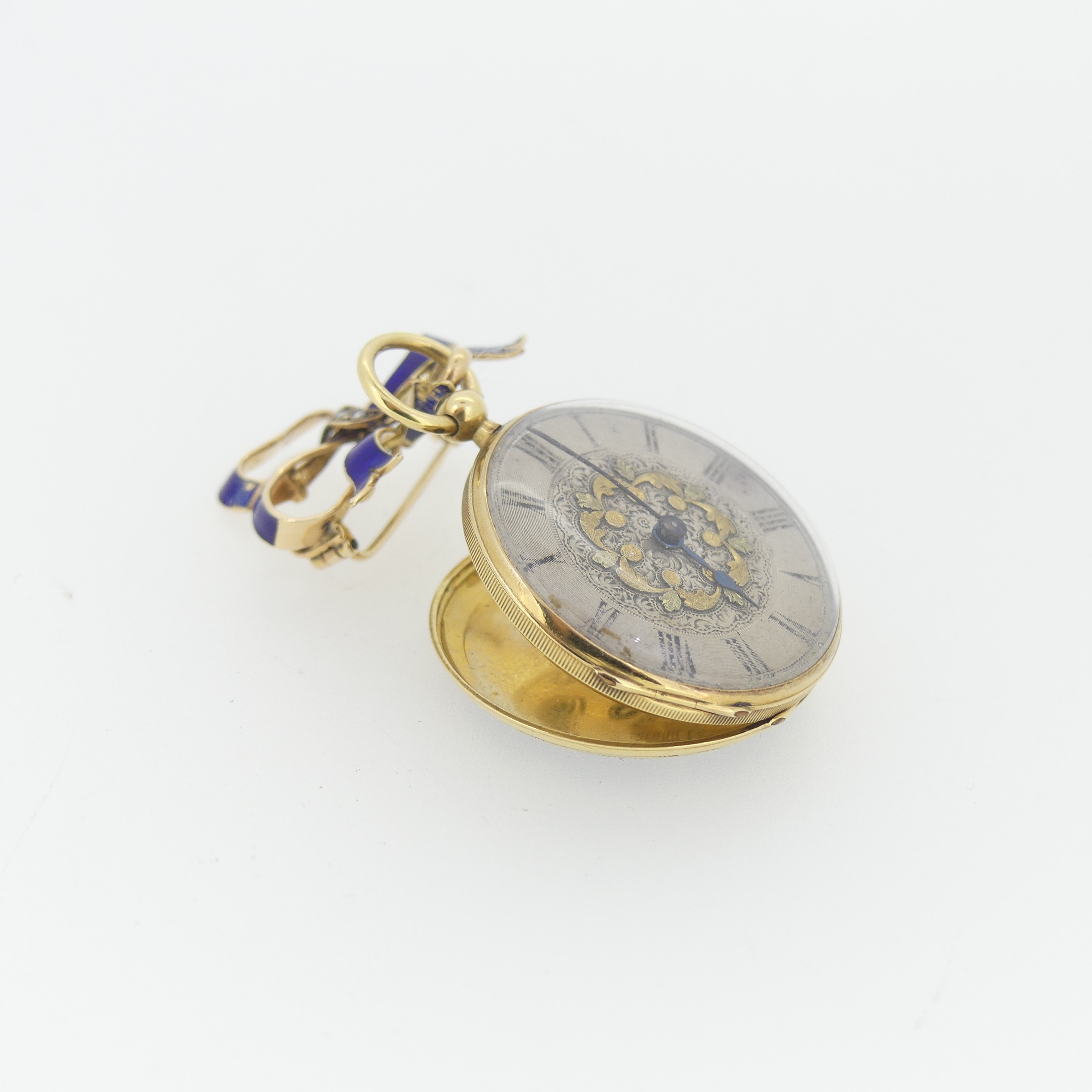 A 19thC Continental 14ct gold, enamel and diamond set Fob Watch, by Rossel & Fils, Geneve, signed on - Image 14 of 17
